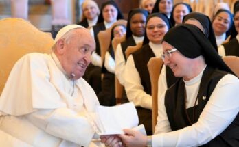 the Pope appeared for his first public engagement with a noticeable bruise on his chin and neck