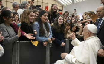 Pope Francis greets young people gathered for his general audience on Wednesday, Jan. 8, 2025, in Paul VI Hall at the Vatican.